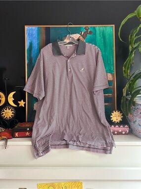 Peter Millar Pink Gray Striped Polo Shirt Large 100% Cotton Preppy Golf Classic